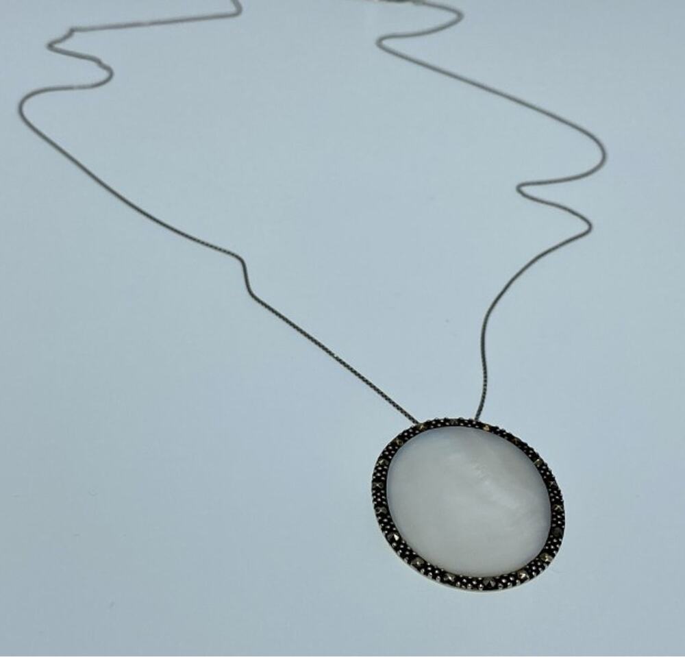 925 Sterling Silver Mother Of Pearl & Marcasites Chain With Pendant